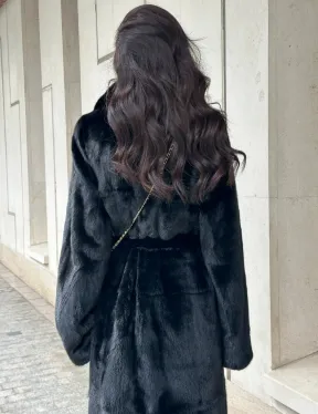 Черная норковая шуба NAFA MINK с поясом в пол