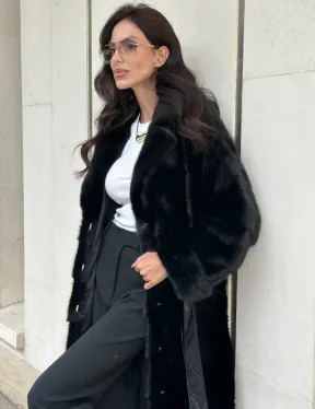 Черная шуба из норки английский воротник