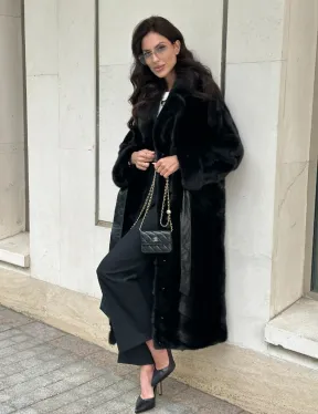 Черная шуба из норки английский воротник