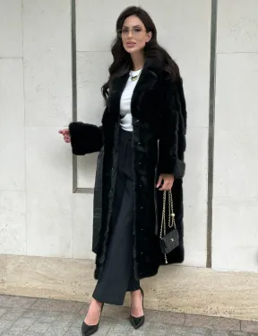 Черная шуба из норки английский воротник