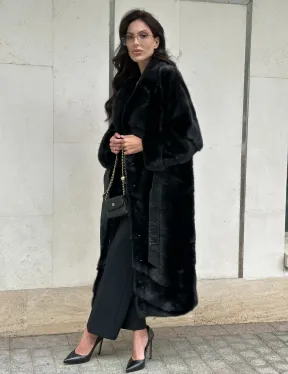 Черная шуба из норки английский воротник