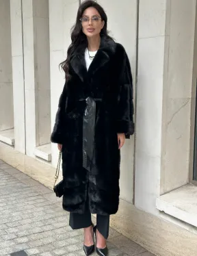 Черная шуба из норки английский воротник