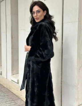 Черная шуба из норки английский воротник