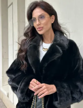 Черная шуба из норки английский воротник