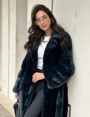 Шуба из меха норки с английским воротником темно - зеленый изумруд