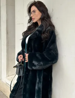 Шуба из меха норки с английским воротником темно - зеленый изумруд