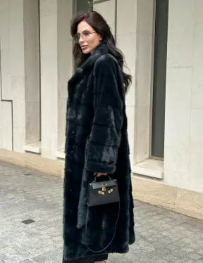 Шуба из меха норки с английским воротником темно - зеленый изумруд