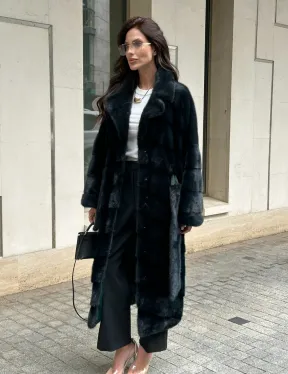 Шуба из меха норки с английским воротником темно - зеленый изумруд