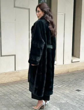 Шуба из меха норки с английским воротником темно - зеленый изумруд