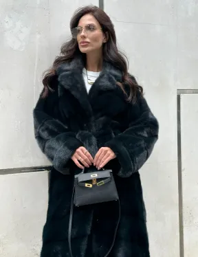 Шуба из меха норки с английским воротником темно - зеленый изумруд