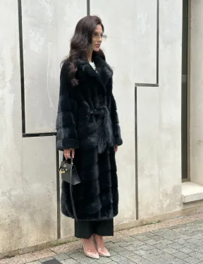 Шуба из меха норки с английским воротником темно - зеленый изумруд