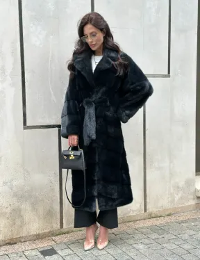 Шуба из меха норки с английским воротником темно - зеленый изумруд