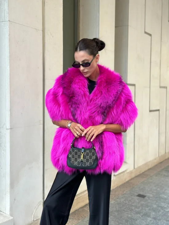 Накидка - палантин из меха чернобурки - фуксия