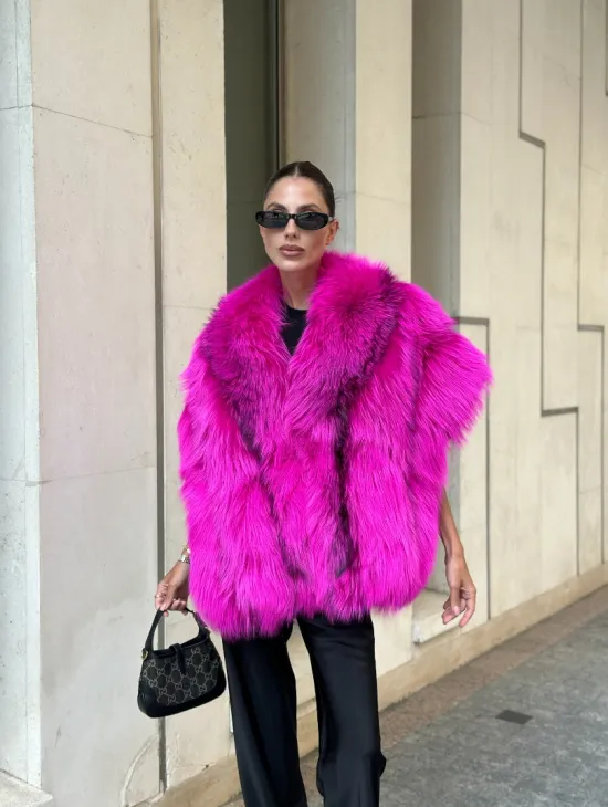 Накидка - палантин из меха чернобурки - фуксия