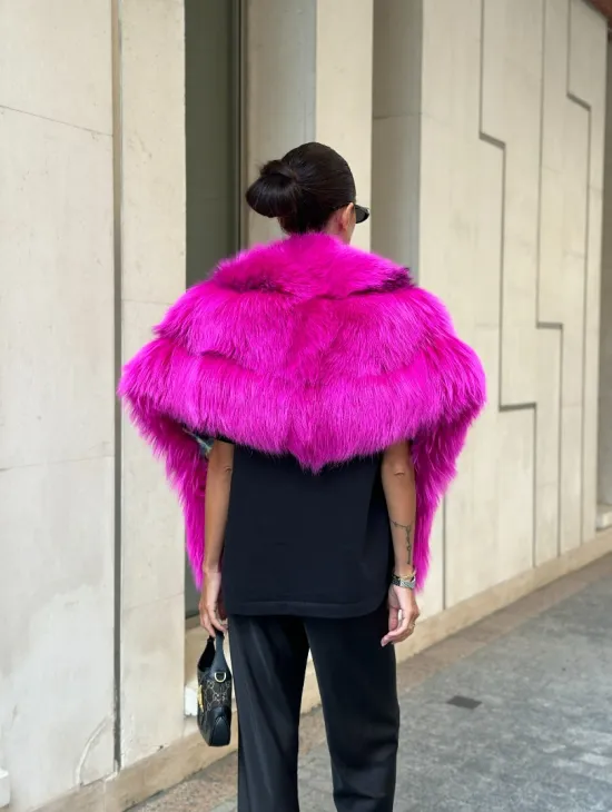 Накидка - палантин из меха чернобурки - фуксия