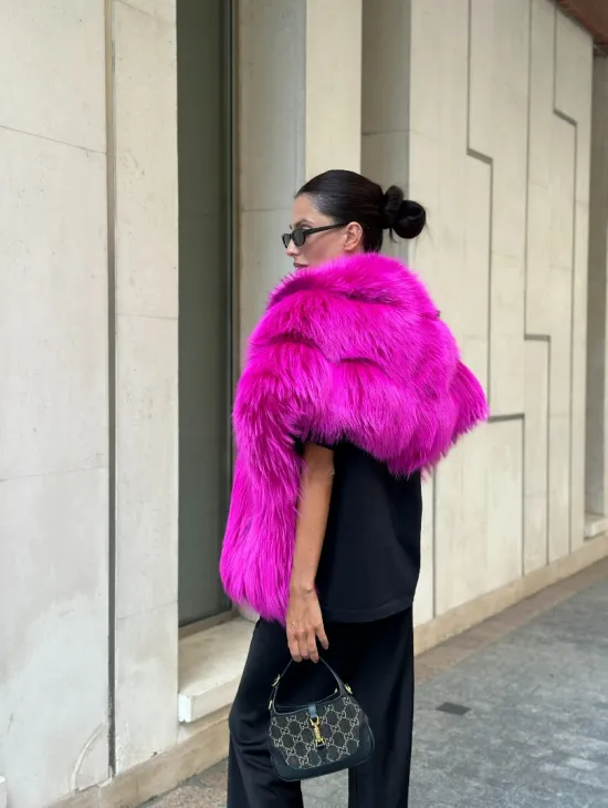 Накидка - палантин из меха чернобурки - фуксия