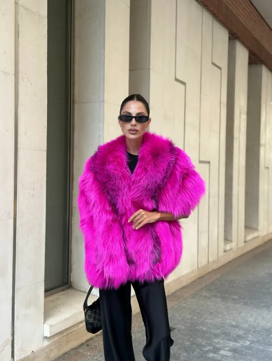 Накидка - палантин из меха чернобурки - фуксия