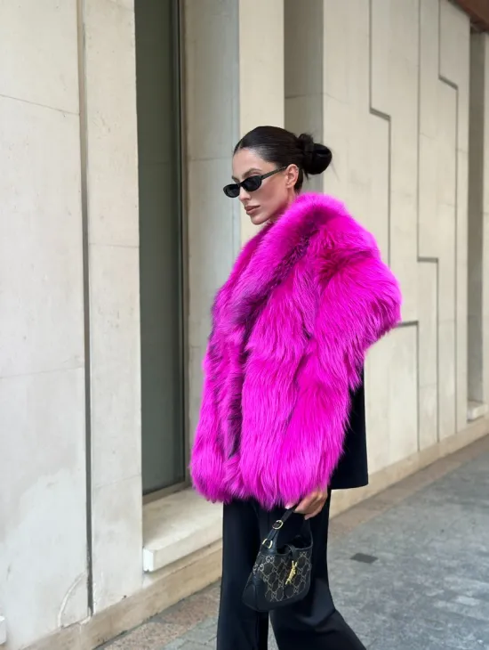 Накидка - палантин из меха чернобурки - фуксия
