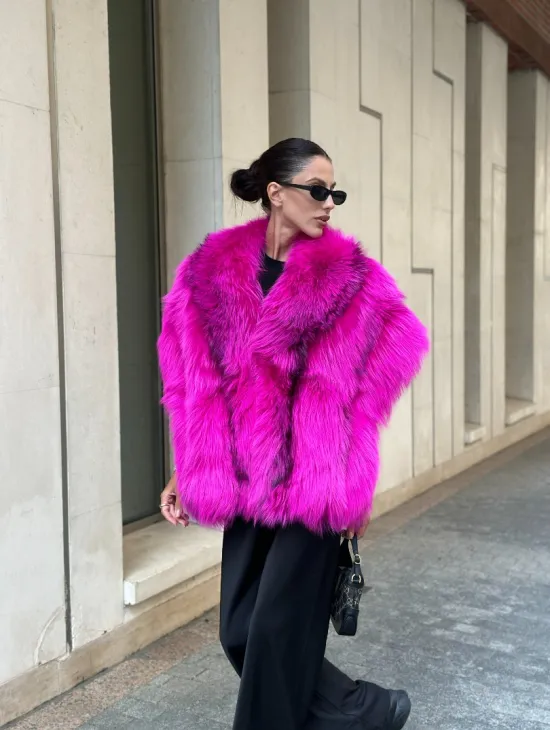 Накидка - палантин из меха чернобурки - фуксия