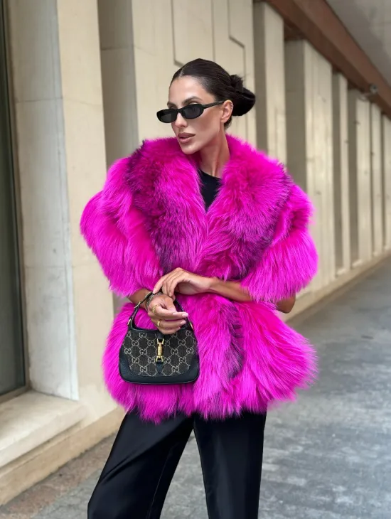 Накидка - палантин из меха чернобурки - фуксия