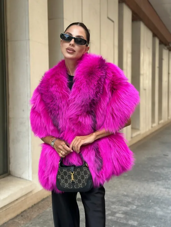 Накидка - палантин из меха чернобурки - фуксия