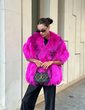 Накидка - палантин из меха чернобурки - фуксия