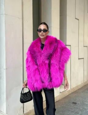 Накидка - палантин из меха чернобурки - фуксия