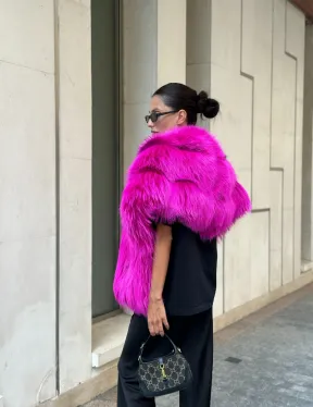Накидка - палантин из меха чернобурки - фуксия