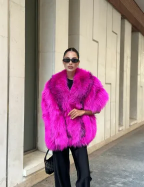 Накидка - палантин из меха чернобурки - фуксия