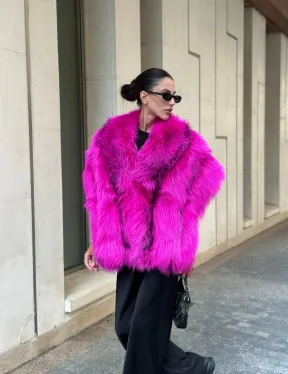 Накидка - палантин из меха чернобурки - фуксия