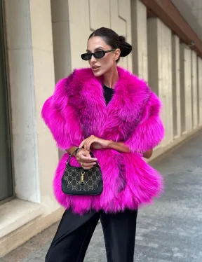 Накидка - палантин из меха чернобурки - фуксия