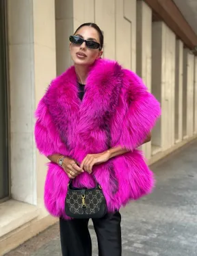 Накидка - палантин из меха чернобурки - фуксия