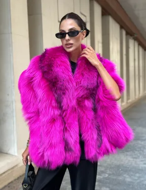 Накидка - палантин из меха чернобурки - фуксия