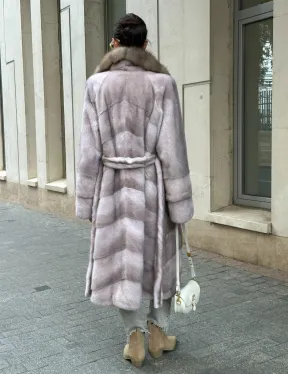 Шуба норковая с воротником из меха куницы - нюд