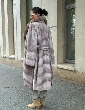 Шуба норковая с воротником из меха куницы - нюд