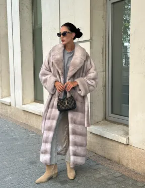 Шуба из импортной плюшевой норки английский воротник - нюд