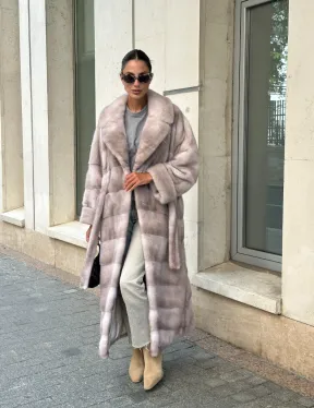 Шуба из импортной плюшевой норки английский воротник - нюд