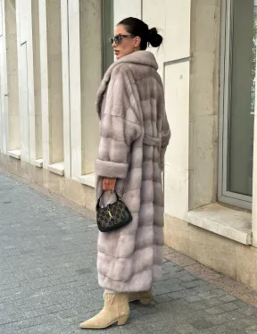 Шуба из импортной плюшевой норки английский воротник - нюд