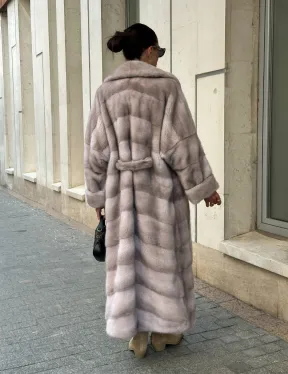 Шуба из импортной плюшевой норки английский воротник - нюд