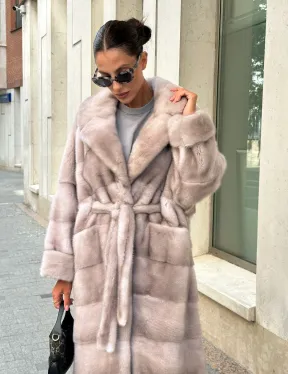 Шуба из импортной плюшевой норки английский воротник - нюд