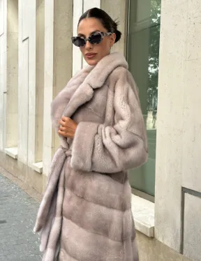 Шуба из импортной плюшевой норки английский воротник - нюд