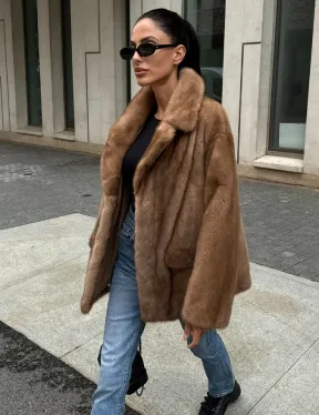 Женский норковый жакет в песочном цвете