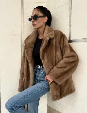 Женский норковый жакет в песочном цвете