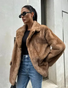 Женский норковый жакет в песочном цвете