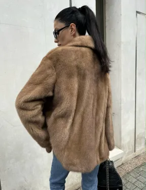 Женский норковый жакет в песочном цвете