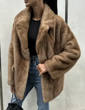 Женский норковый жакет в песочном цвете