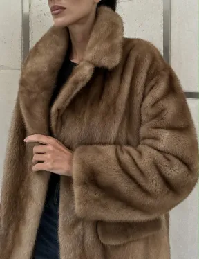 Женский норковый жакет в песочном цвете