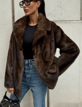 Шуба норковая - жакет с английским воротником цвет соболь