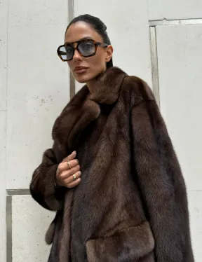 Шуба норковая - жакет с английским воротником цвет соболь