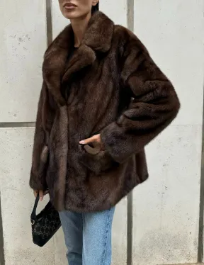 Шуба норковая - жакет с английским воротником цвет соболь